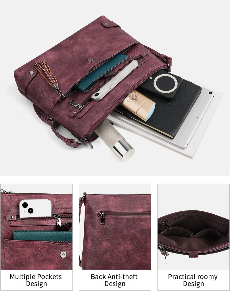 FADEON Large Crossbody Purses for Women Crossbody Bag, Designer Leather Cross Body Purses Multi Pocket Shoulder Bag - Image 3